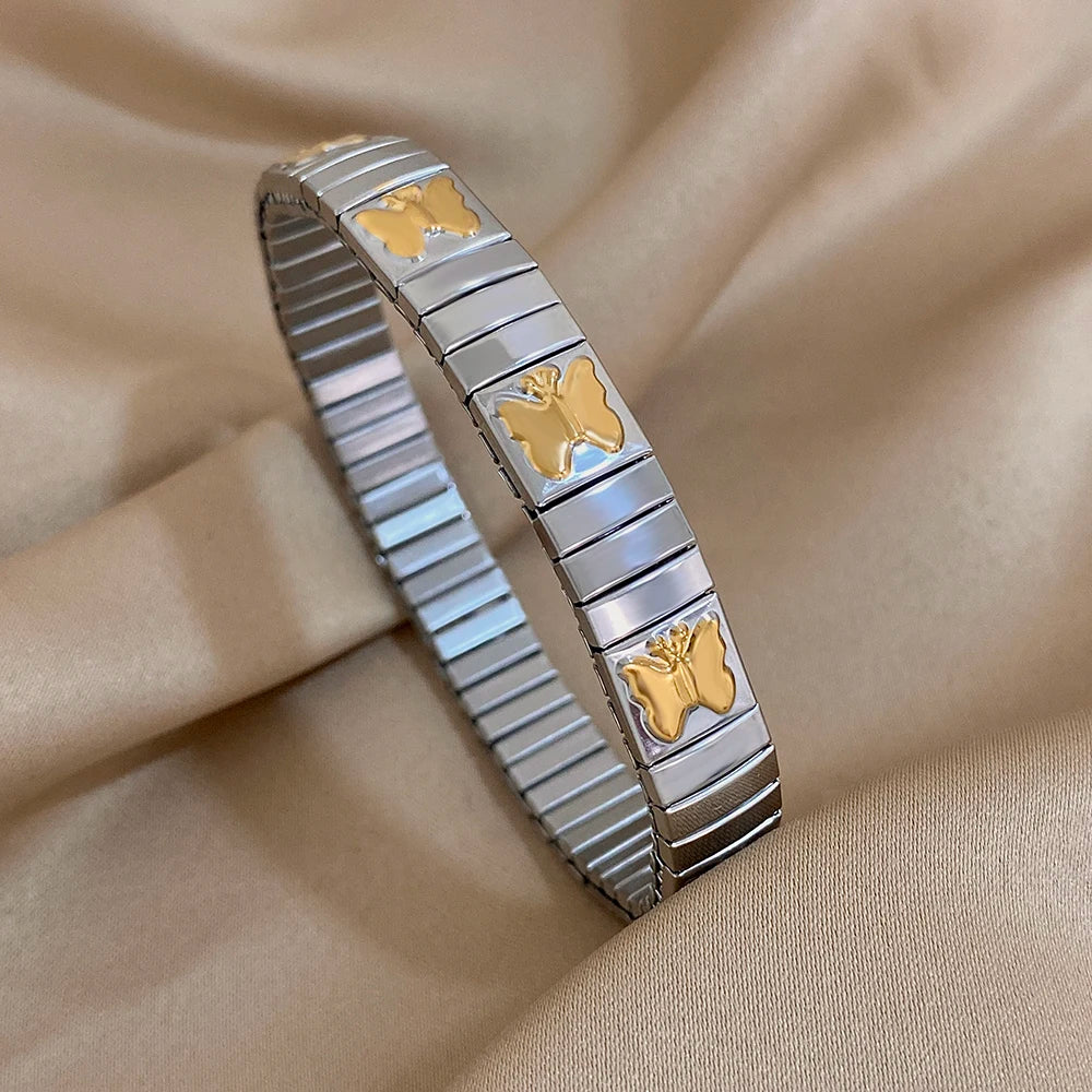 9mm Italian Charm Stainless Steel Stretch Bracelets Bangles for Women Elastic Link Chain