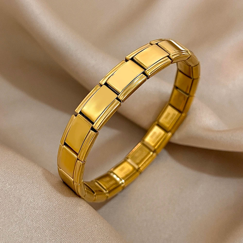 9mm Italian Charm Stainless Steel Stretch Bracelets Bangles for Women Elastic Link Chain