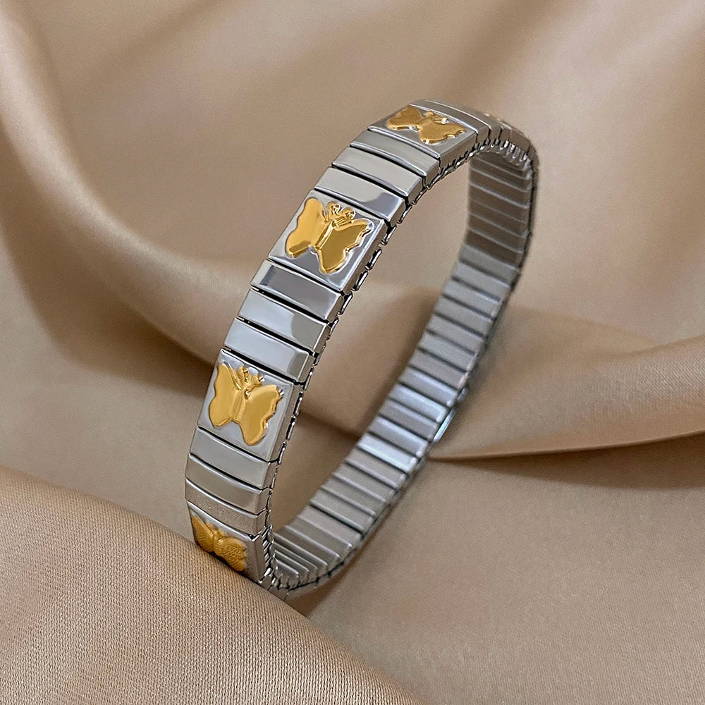 9mm Italian Charm Stainless Steel Stretch Bracelets Bangles for Women Elastic Link Chain