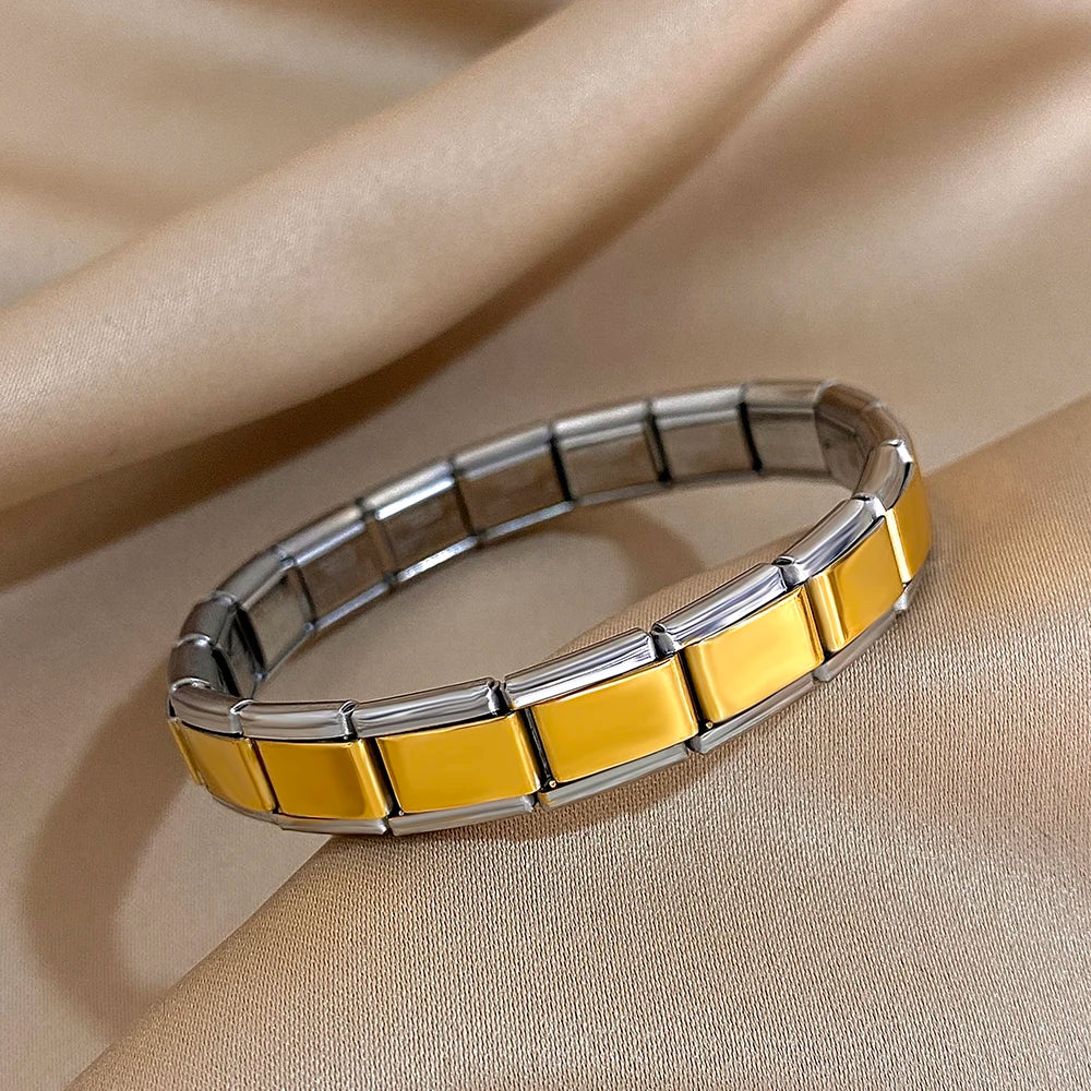 9mm Italian Charm Stainless Steel Stretch Bracelets Bangles for Women Elastic Link Chain