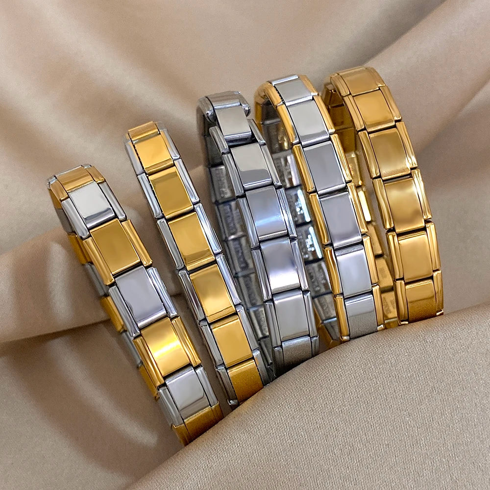 9mm Italian Charm Stainless Steel Stretch Bracelets Bangles for Women Elastic Link Chain