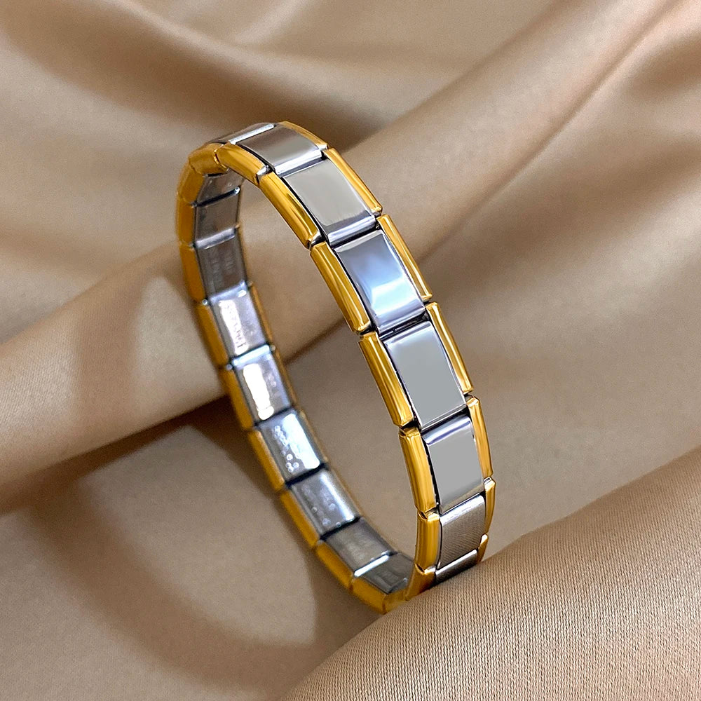 9mm Italian Charm Stainless Steel Stretch Bracelets Bangles for Women Elastic Link Chain
