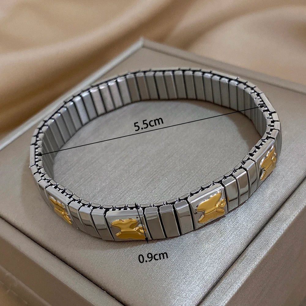 9mm Italian Charm Stainless Steel Stretch Bracelets Bangles for Women Elastic Link Chain