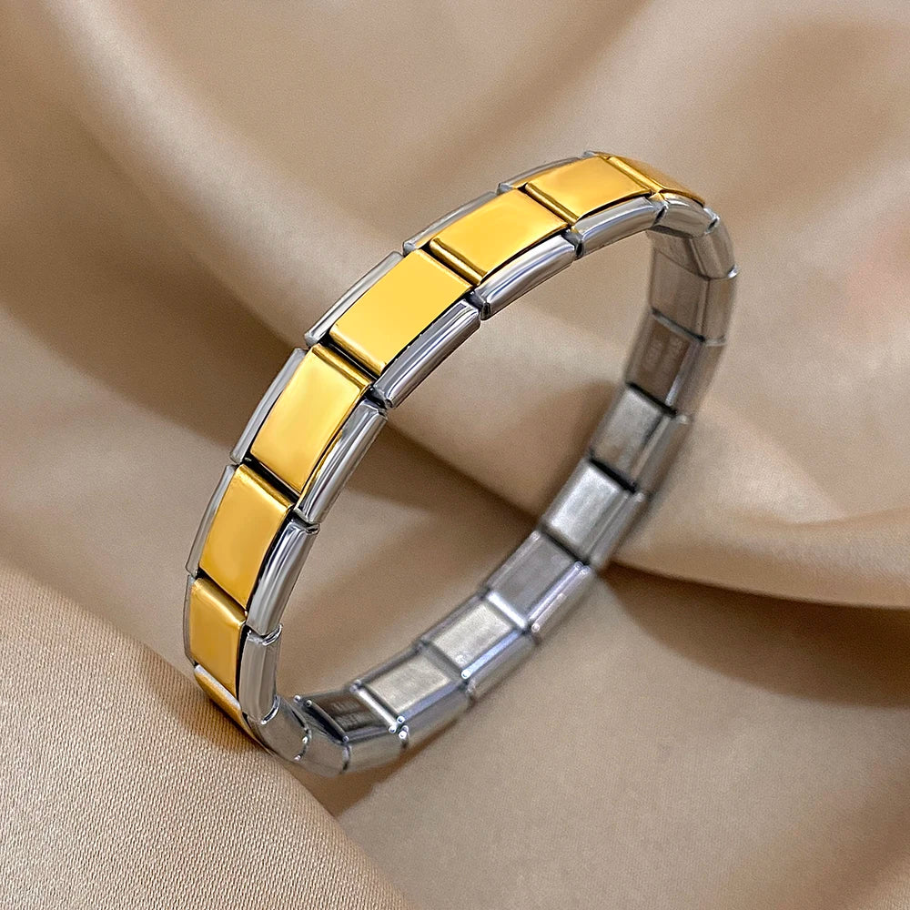 9mm Italian Charm Stainless Steel Stretch Bracelets Bangles for Women Elastic Link Chain
