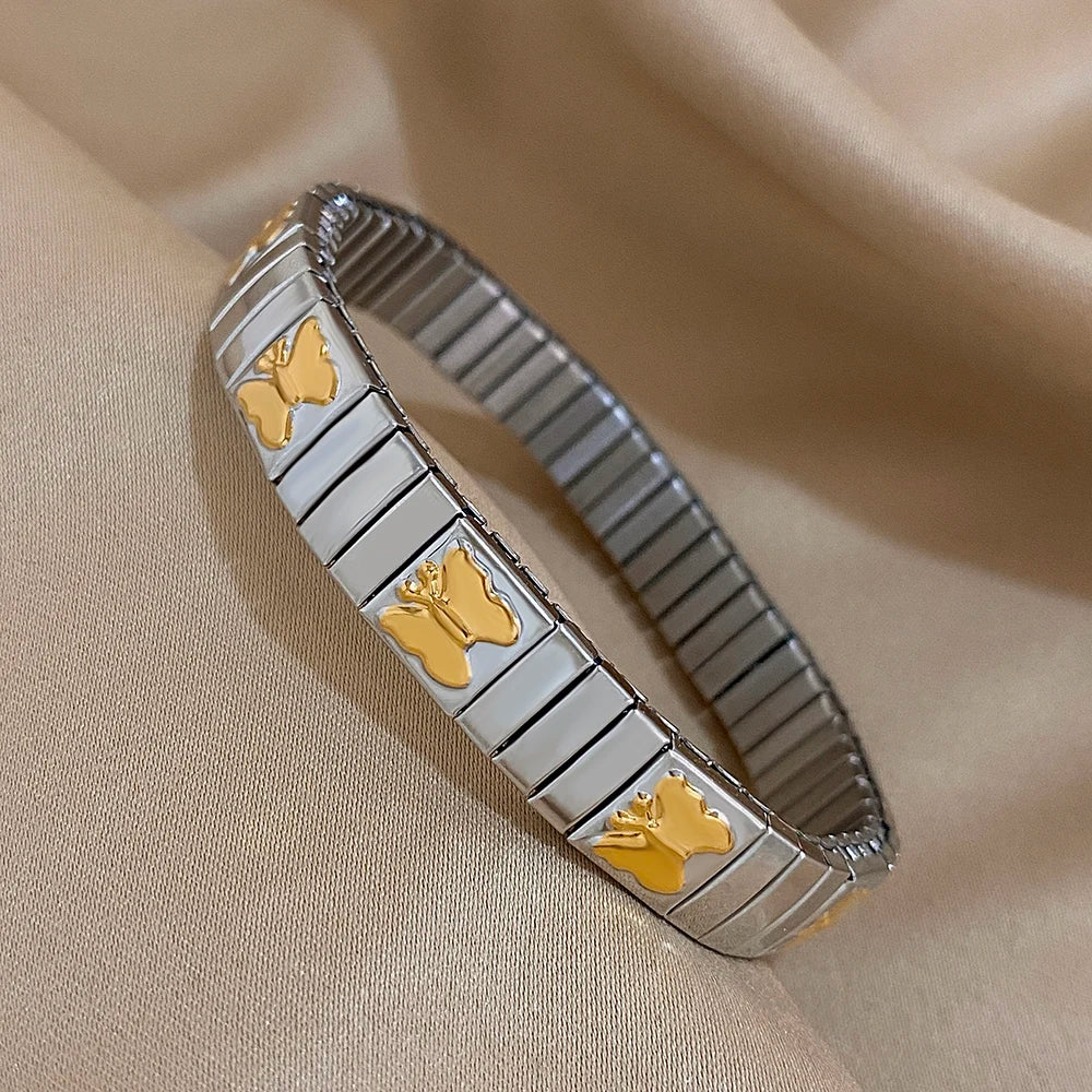 9mm Italian Charm Stainless Steel Stretch Bracelets Bangles for Women Elastic Link Chain
