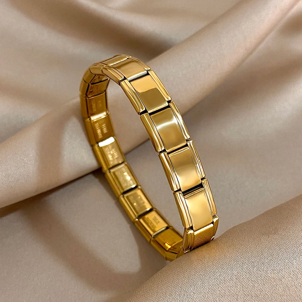 9mm Italian Charm Stainless Steel Stretch Bracelets Bangles for Women Elastic Link Chain