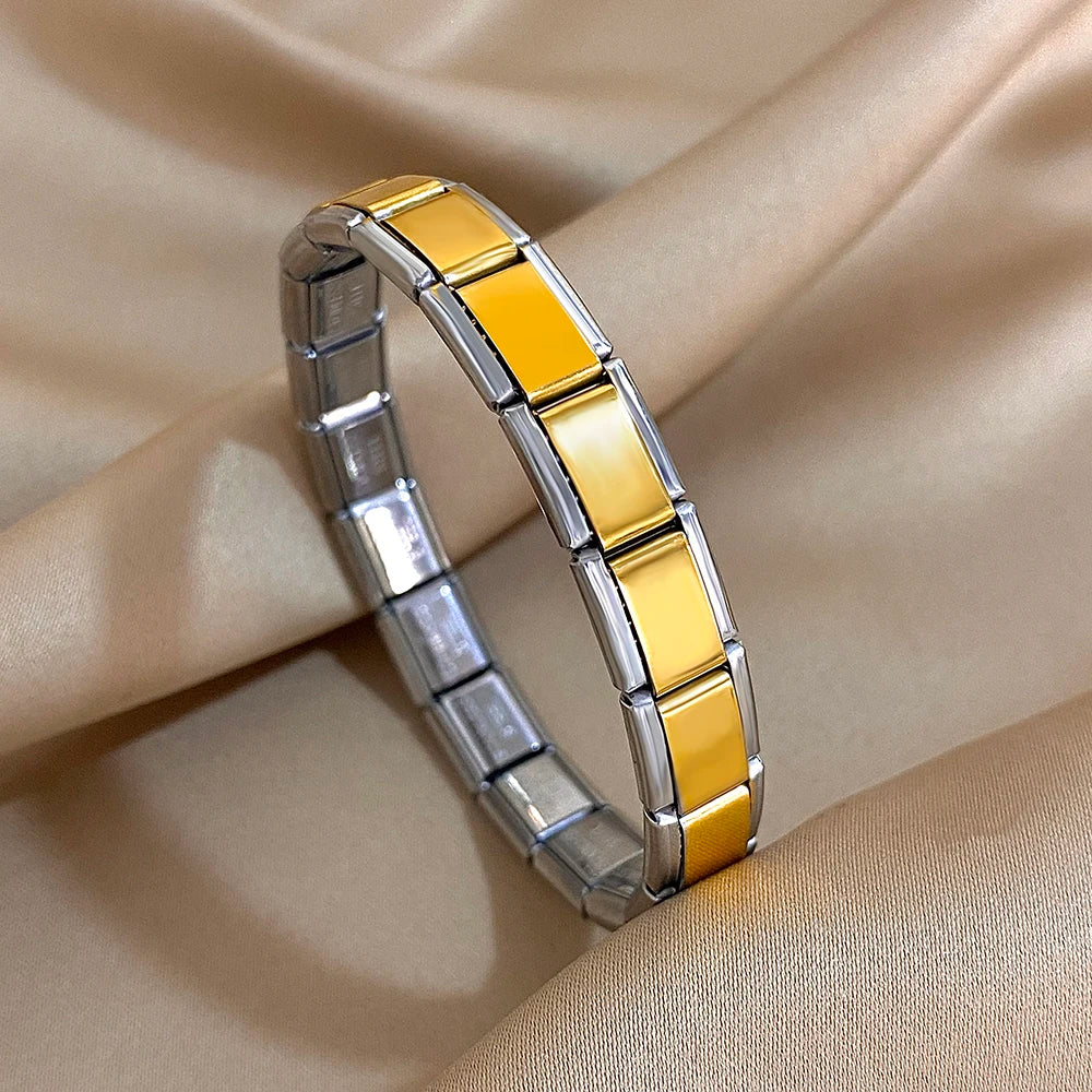 9mm Italian Charm Stainless Steel Stretch Bracelets Bangles for Women Elastic Link Chain