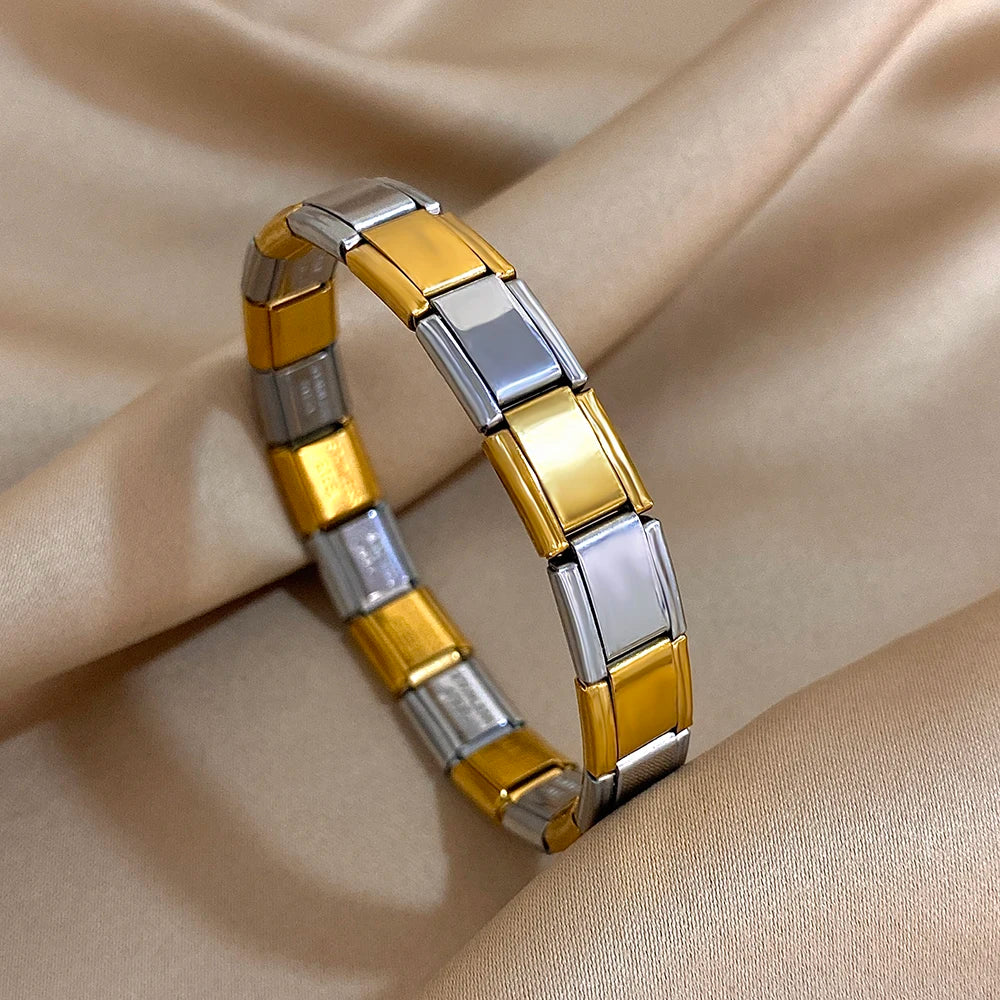 9mm Italian Charm Stainless Steel Stretch Bracelets Bangles for Women Elastic Link Chain