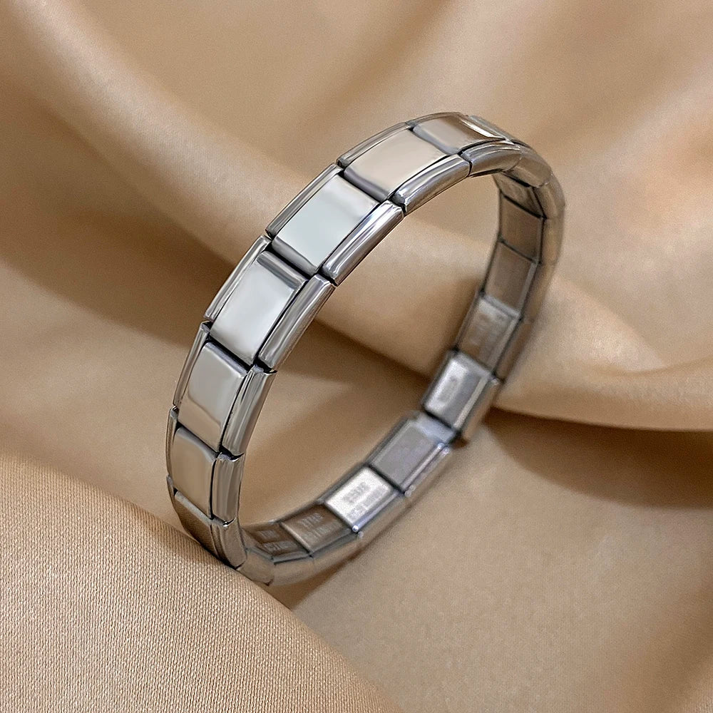 9mm Italian Charm Stainless Steel Stretch Bracelets Bangles for Women Elastic Link Chain
