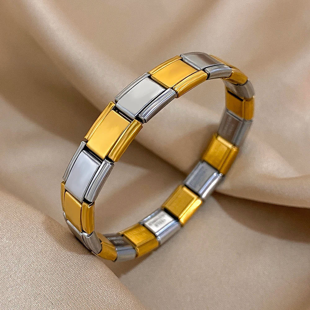 9mm Italian Charm Stainless Steel Stretch Bracelets Bangles for Women Elastic Link Chain