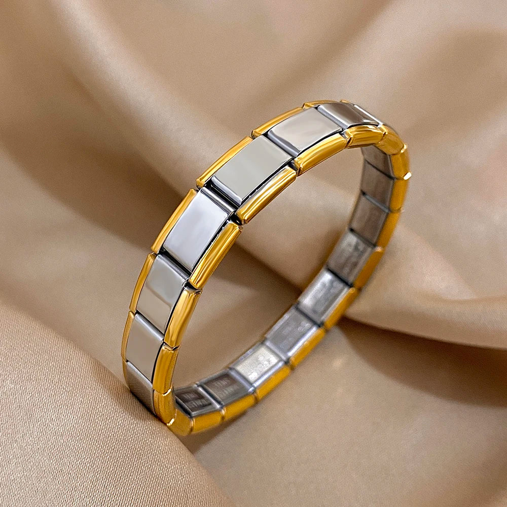 9mm Italian Charm Stainless Steel Stretch Bracelets Bangles for Women Elastic Link Chain