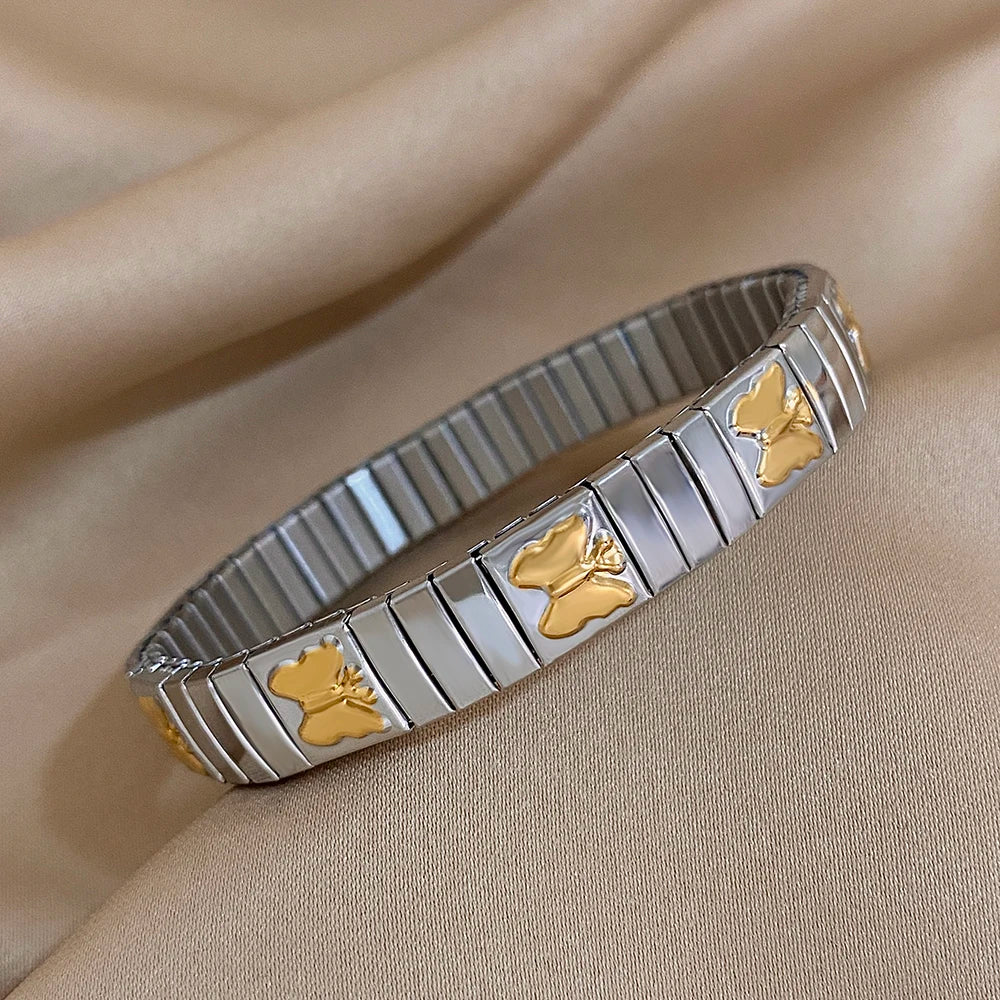 9mm Italian Charm Stainless Steel Stretch Bracelets Bangles for Women Elastic Link Chain